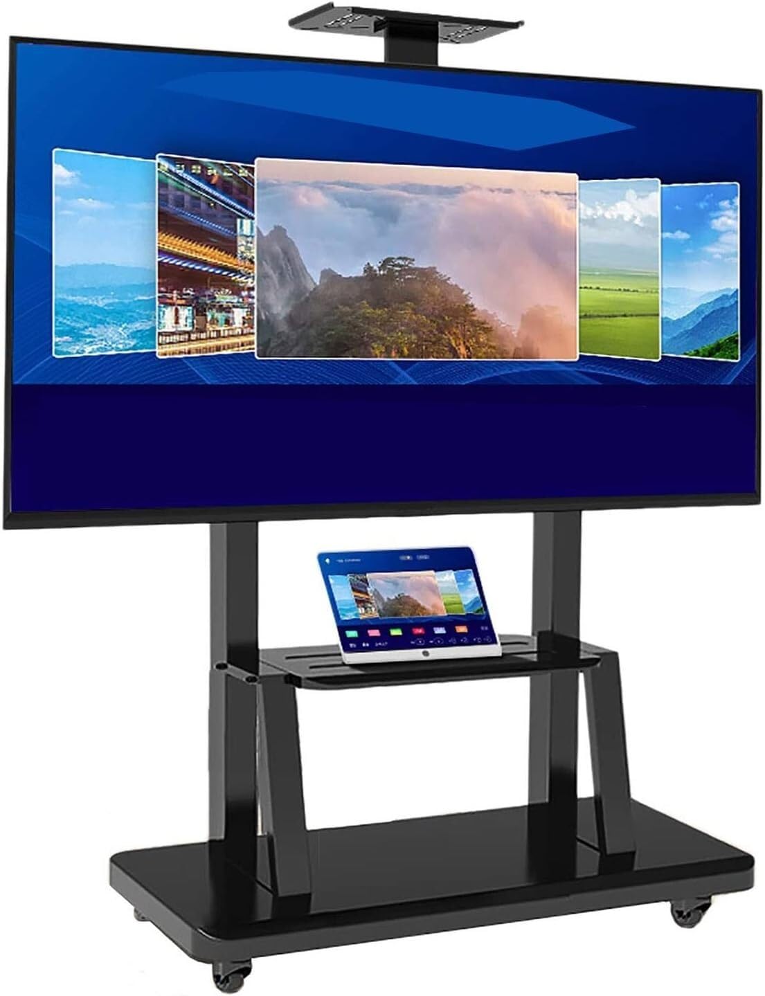 OLSKFUH Mobile Tv Stand Tall Tv Display Stand On Wheels - Mobile Tv Cart, With Laptop Shelf Mount For Living Room, Office, Meeting Room,
