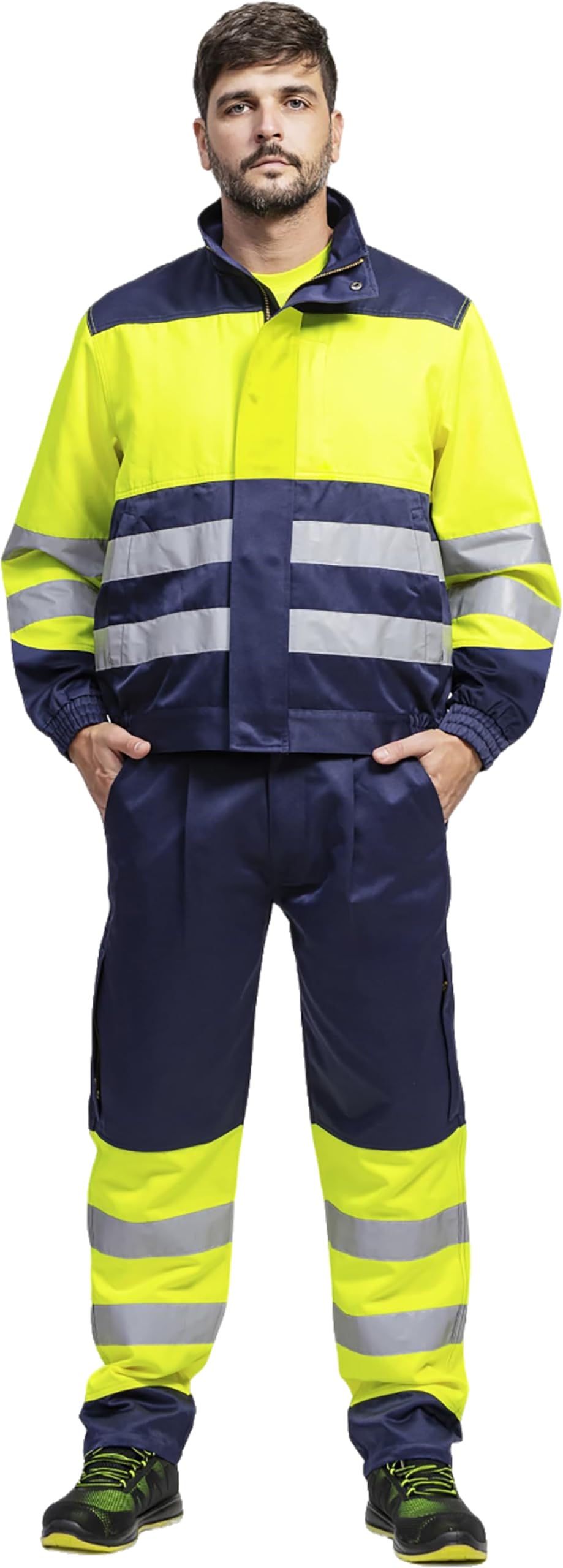 WORKTEAM Pantalón Antiestático y contra Productos Químicos para Hombre, Slim Fit, de Alta Visibilidad Clase 1 ISO 20471 con Cintas Reflectantes, Bolsillos Funcionales y Cintura Elástica