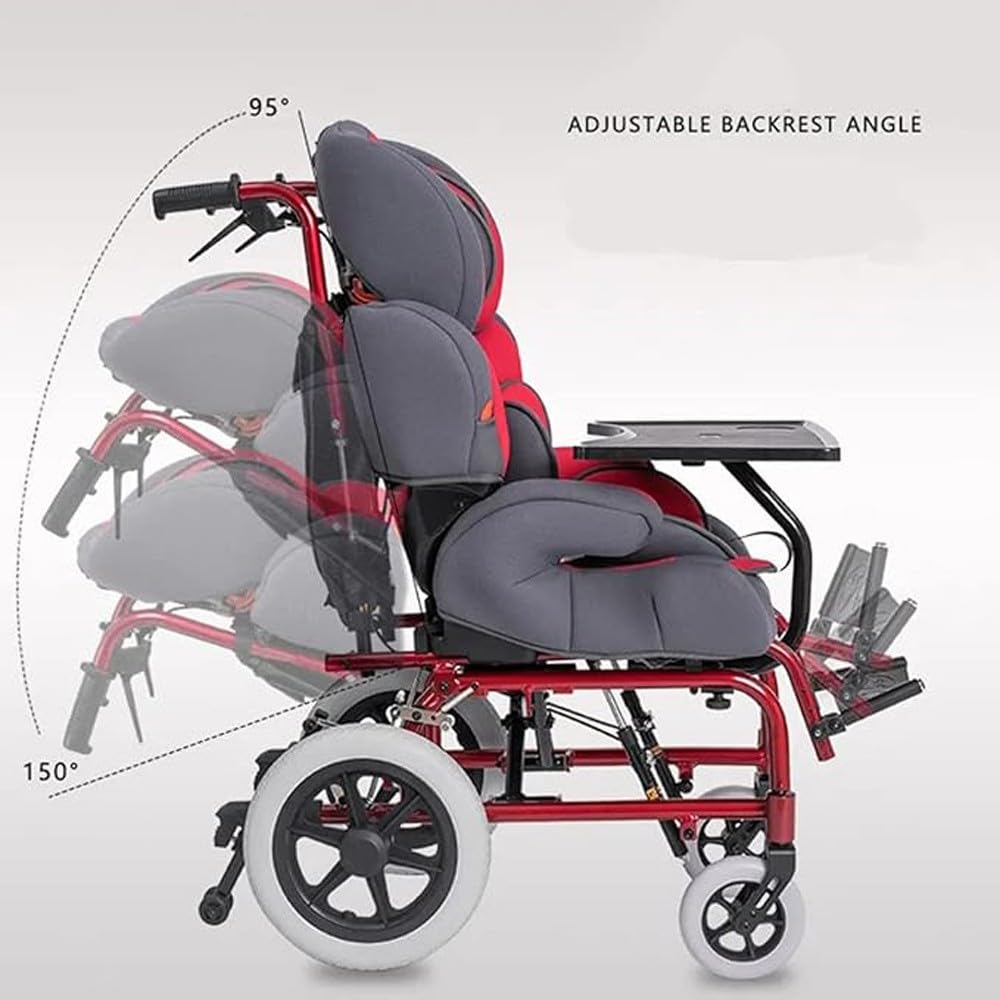 Kids Wheelchair, Lightweight Foldable Aluminum Alloy Frame Wheelchair, Pediatric Wheelchair for Cerebral Palsy Children, Child Size Wheelchair