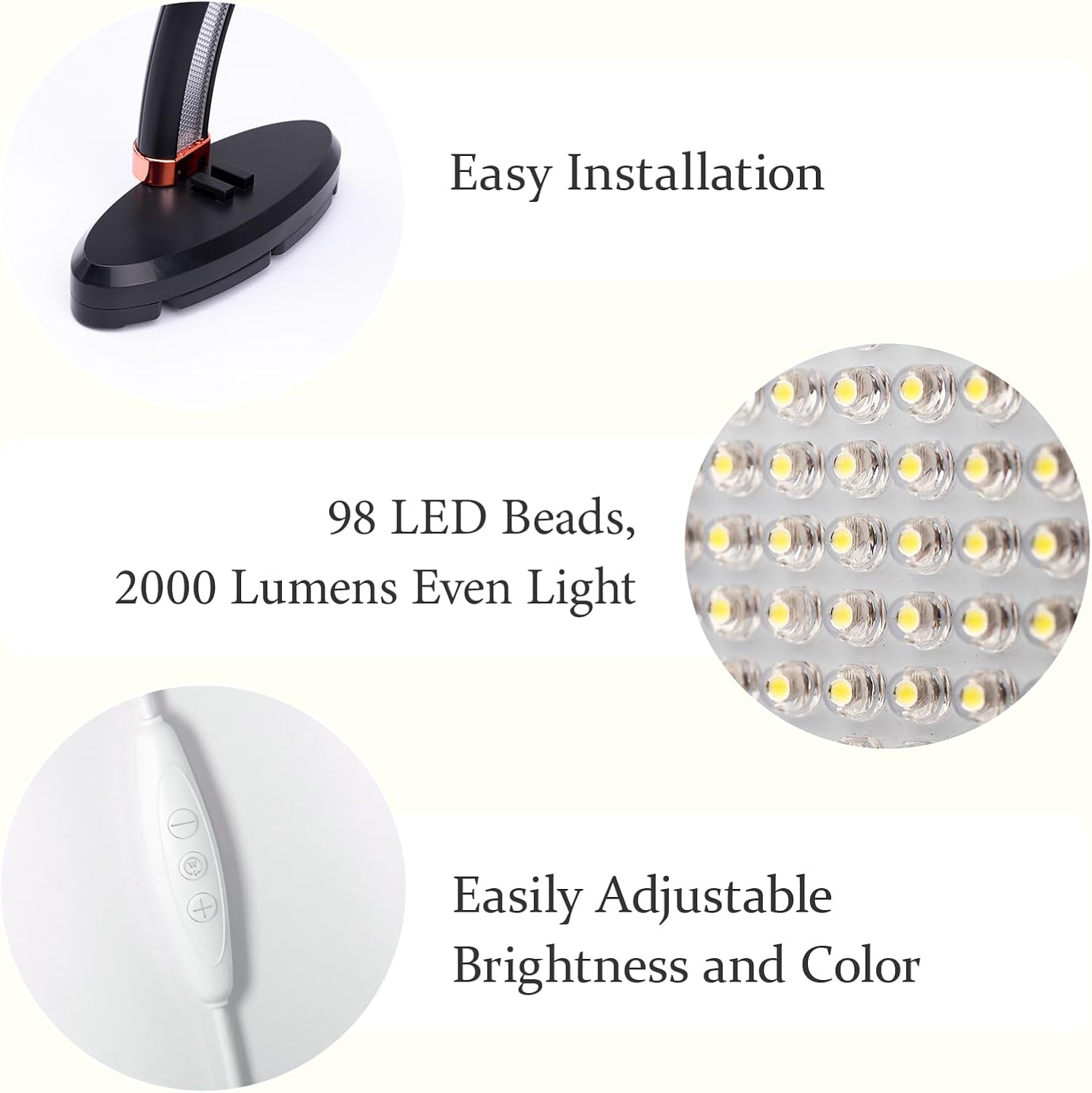 BZJ 16 inch Half Moon Light for Nail Desk Portable Nail Light with Liftable Base Desk Lamp No Flicker & Shadow for Desk Salon Table Use, 3 Color Temperature