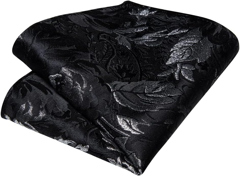 Floral Men's Bow Tie Party Wedding Black Pocket Square Cufflinks Set