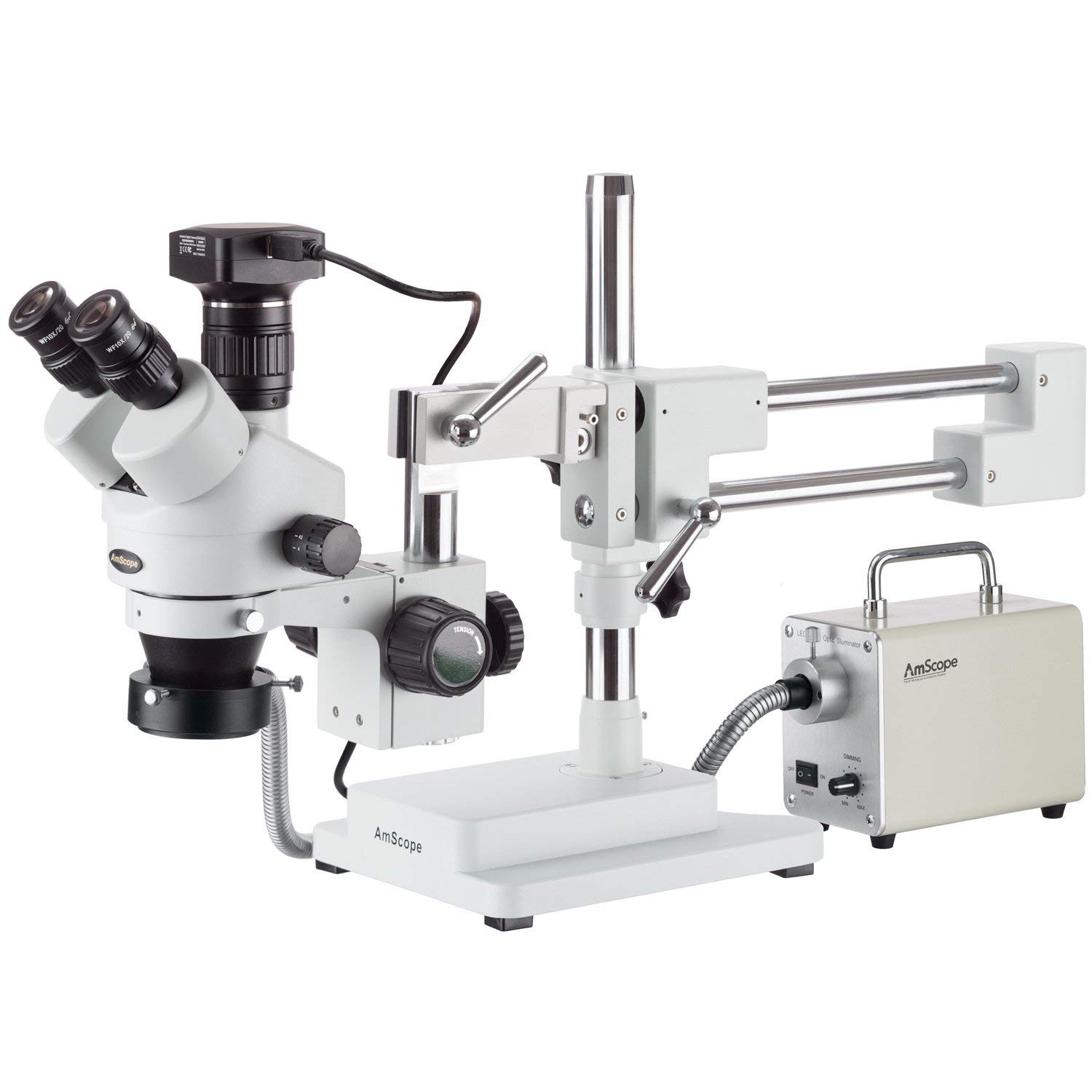 AmScope 3.5X-90X Zoom Stereo Trinocular Microscope with LED Fiber Optic Ring Light and 20MP High-Speed USB3 Camera