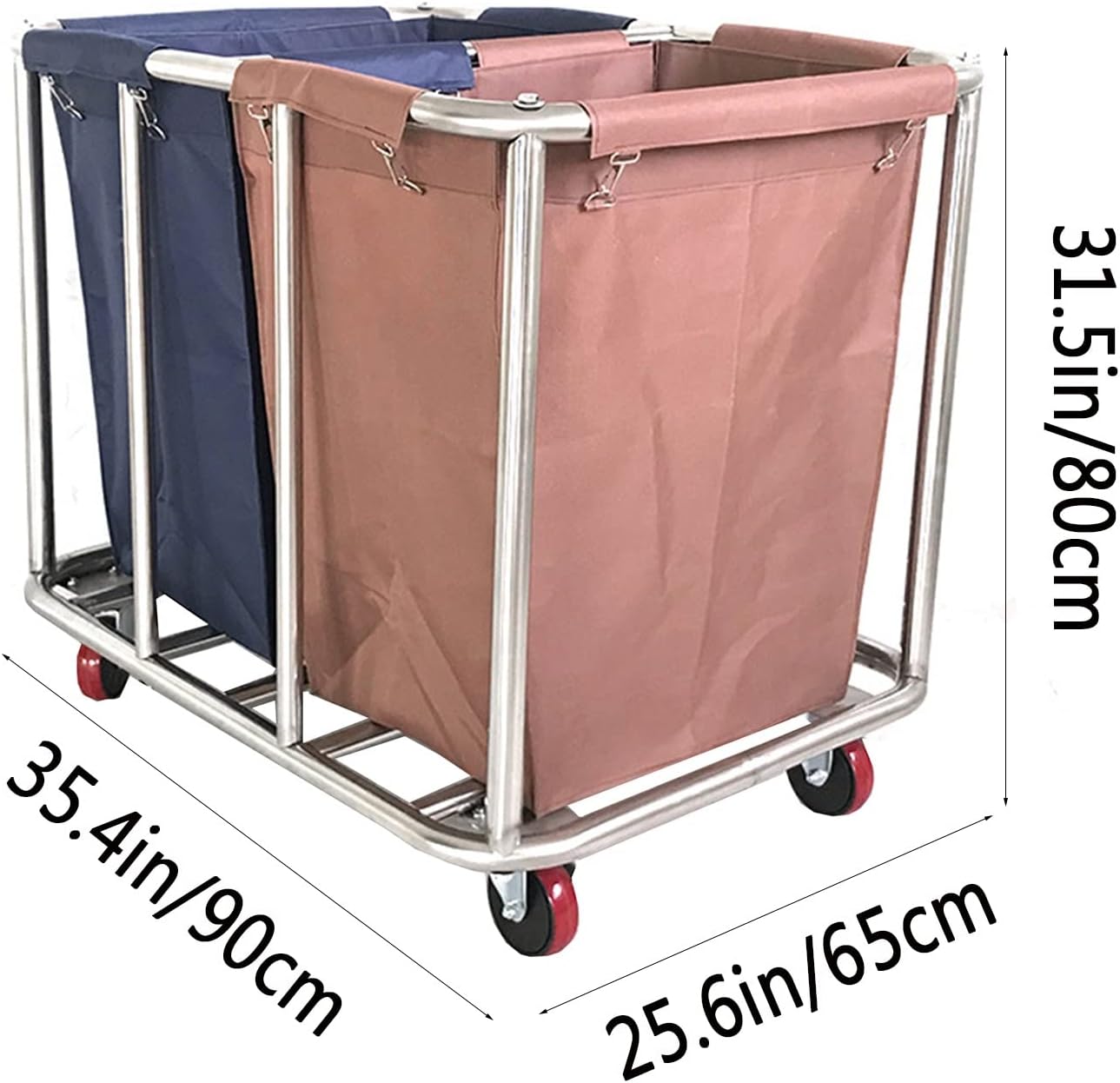 Collapsible Wagon Cart with Wheels Foldable Folding Wagons Carts Silent Universal Wheels,Heavy Duty Commercial Laundry Sorter Cart with 2 Removable Bags and Wheels Sturdy Metal Frame Hotel R