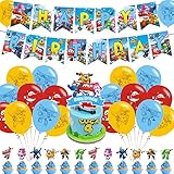 Super Wings Party Decorations,Super Wings Birthday Party Supplies Includes Banner - Cake Topper - 12 Cupcake Toppers - 18 Balloons