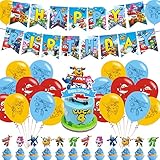 Super Wings Birthday Decorations,Super Wings Party Decorations Include Banners,Cake Topper, Cupcake Toppers,Balloons for Girls Boys Theme Party Supplies