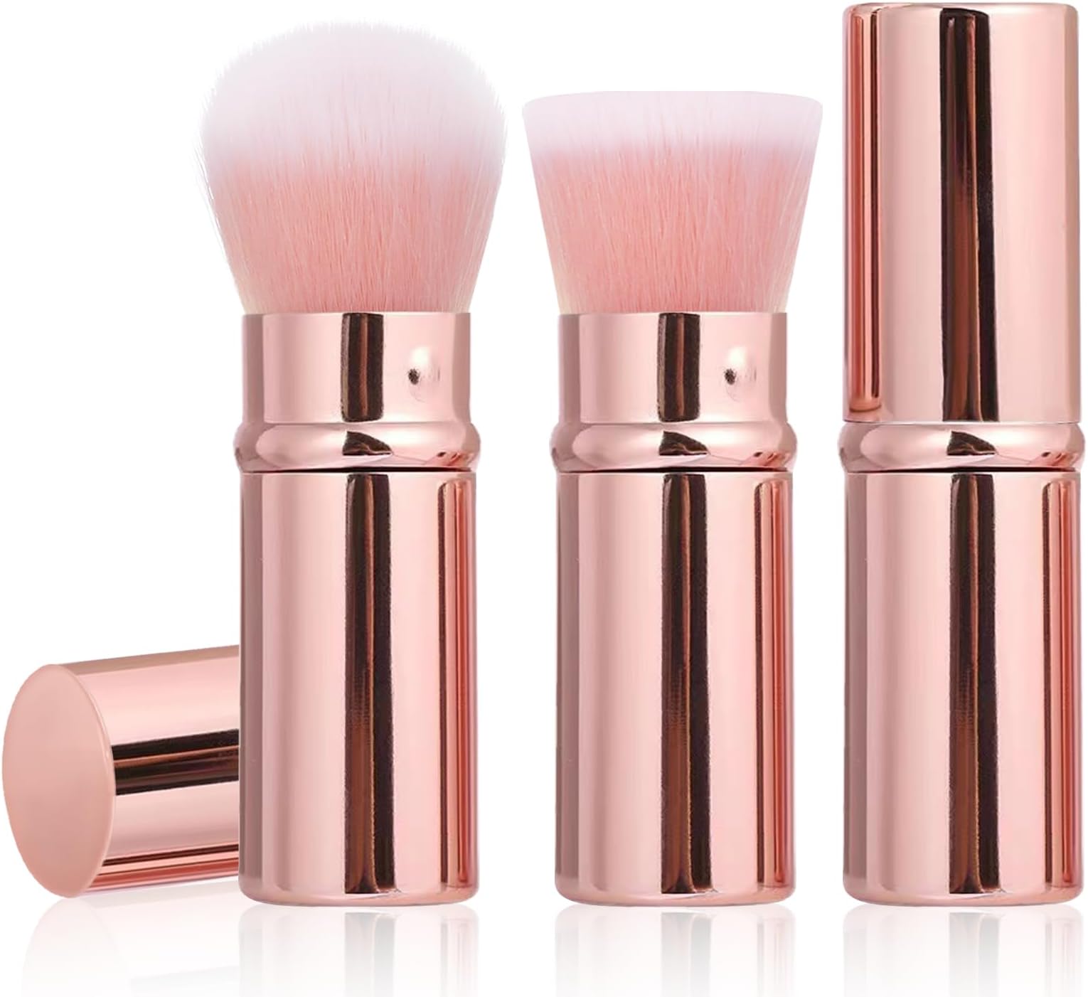 Makeup Brush 2 Pack, Retractable Travel Kabuki Powder Foundation Makeup Brush Face Blush Brushes for Blending Liquid, Blush, Bronzer, Buffing, Sunscreen,Flawless Cosmetics