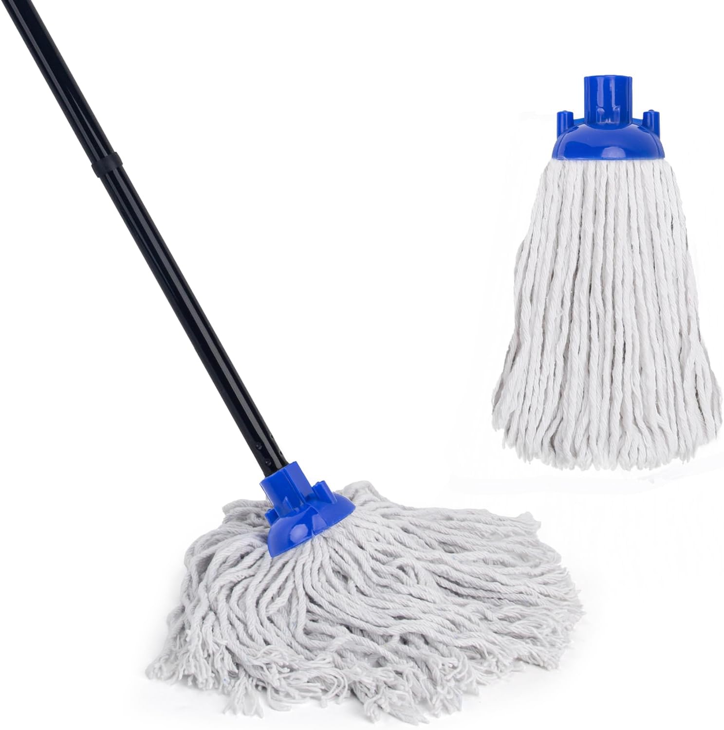 Cotton String Wet Mop Floor Cleaning 125cm Metal Mop Handle and 2 Pcs Microfiber Cotton Mop Replacement Head Refill,Cleaning Home,Kitchen,Office,Garage and Concrete/Tile Floor