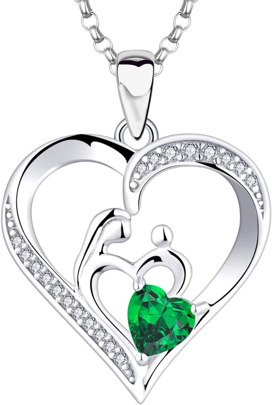 JO WISDOM Women Heart Mum Necklace,925 Sterling Silver Mother Daughter Love Heart AAA Cubic Zirconia Pendant Necklace,Gift for Mum