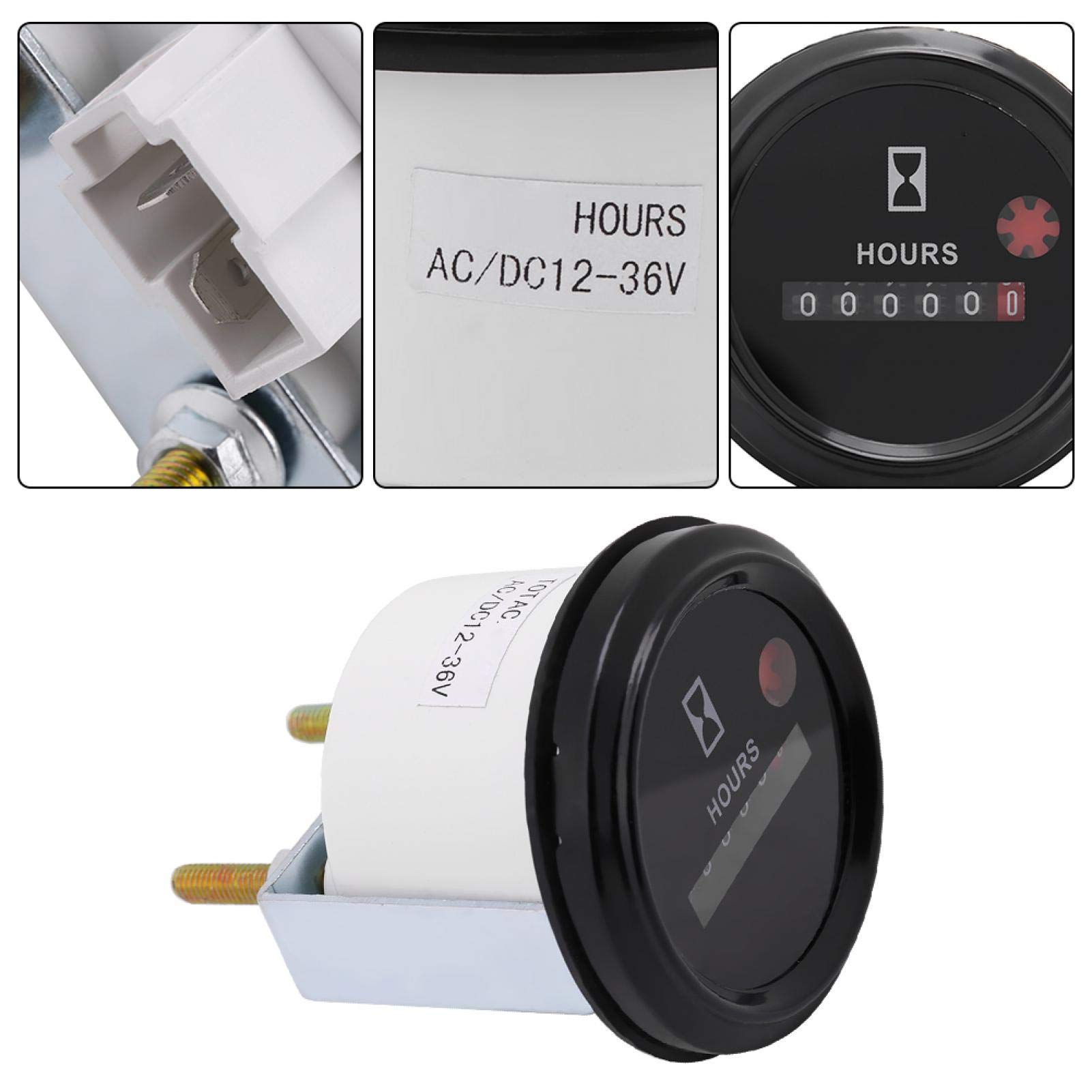 Set de bornes de connexion, compteur horaire à quartz, testeur de jauge de compteur horaire à quartz rond précis à 6 chiffres 12-36V, minuterie antichoc pour véhicule d'ingénierie de générateur
