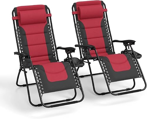 MFSTUDIO Zero Gravity - Silla reclinable grande para patio, silla plegable acolchada ajustable con soporte para tazas para piscina, patio al aire
