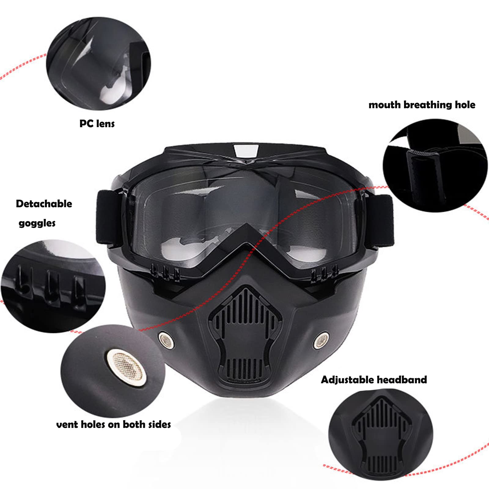 Occhiali da Moto Rimovibili Con Maschera Casco Staccabile - Stile Harley - Antivento