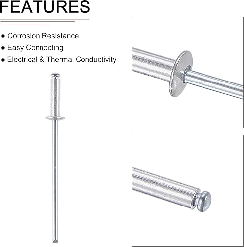 Miniatura 3 de Remaches ciegos de 0.094in x 0.236in (DxL)  Paquete de 120  Bueno para la unión de maquinaria  Remache de extremo abierto de cúpula de aluminio