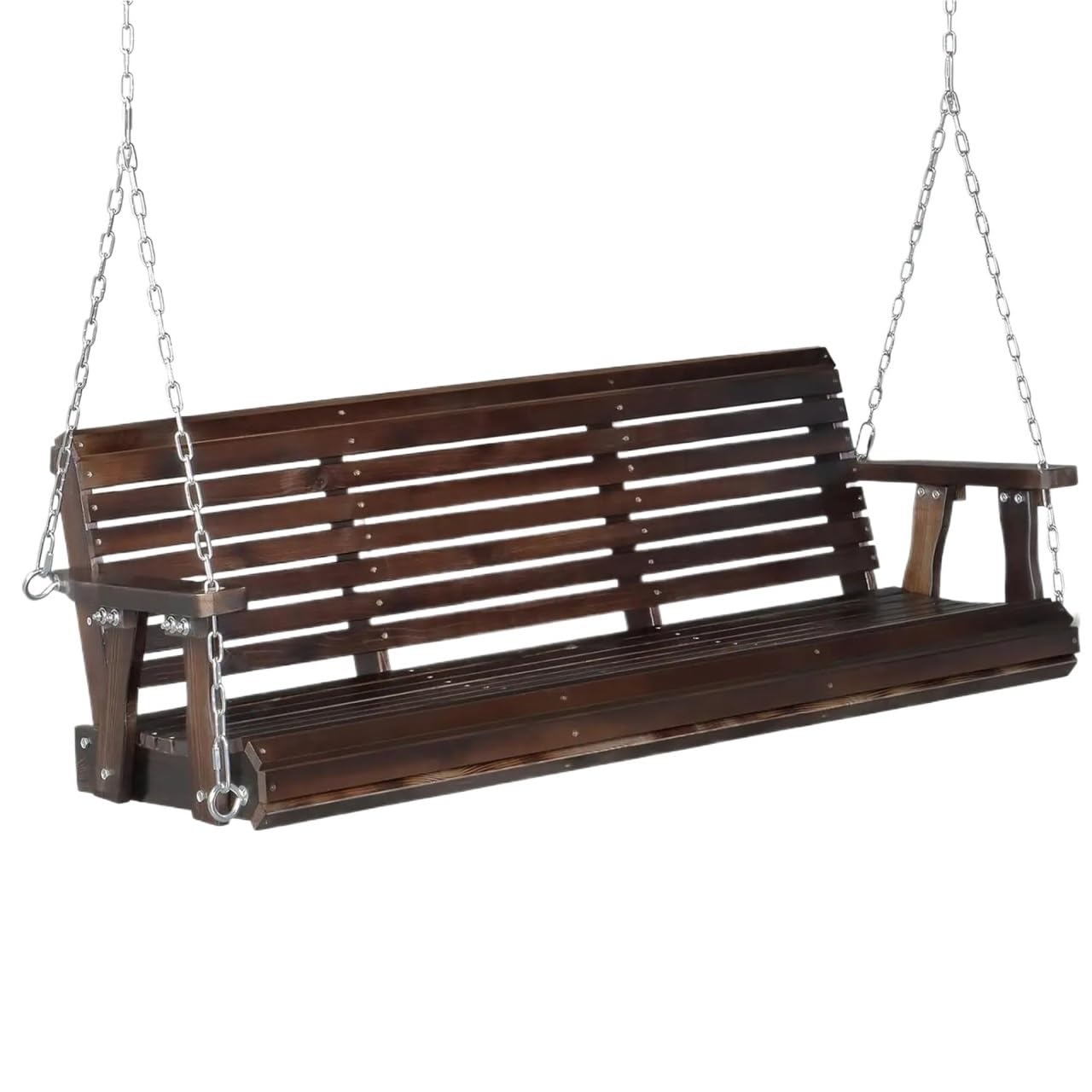 Wooden Swing Bench Garden, Heavy Duty 880 LBS Swing Chair Bench With Hanging Chains, Patio Wooden Porch For Courtyard(Dark brown)