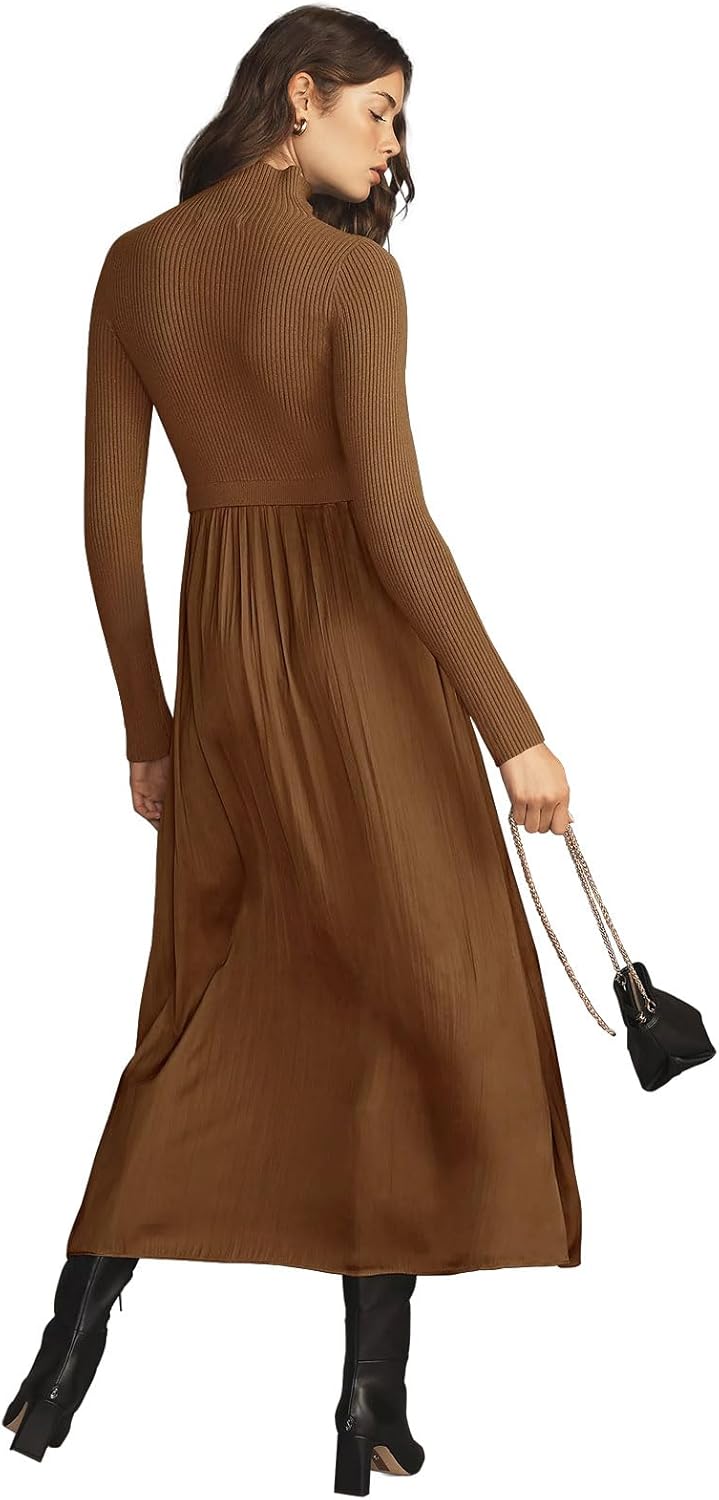 Womes Mock Turtleneck Long Sleeve Ribbed Knit Pullover Tops Fashion Long Maxi Dress - Image 3