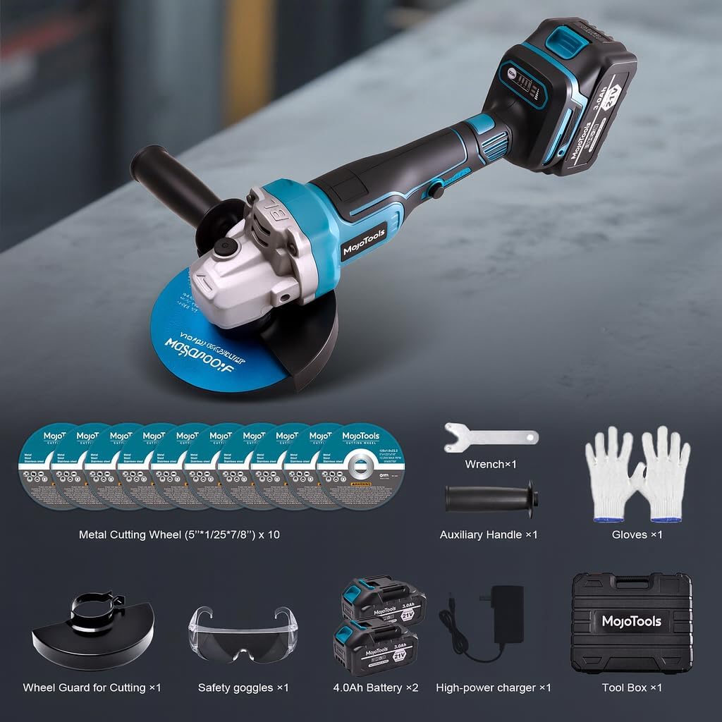 21V Cordless Brushless Angle Grinder – 4-1/2" Electric Grinder with 2×3.0Ah Batteries, 9000 RPM, Fast Charger, Safety Brake, Dual Handle – for Cutting, Grinding, Polishing - Image 3