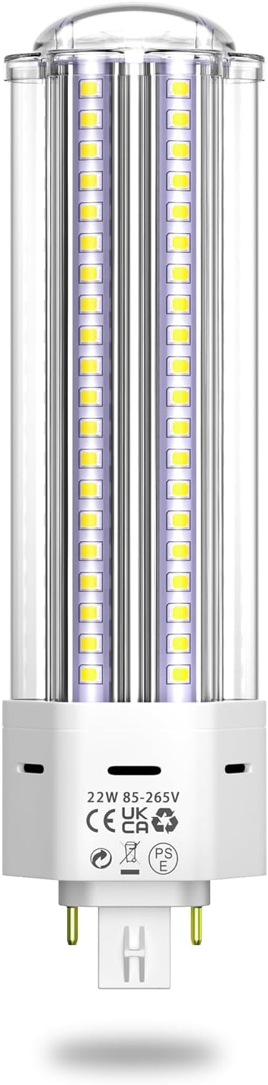 LED GX24Q/G24Q 4-Pin Base Light Bulb, No Ballast 22W (42W CFL/Compact Fluorescent Lamp Equivalent) GX24 LED PL-C Recessed Lamp, Remove/Bypass The Ballast, Daylight 6000K