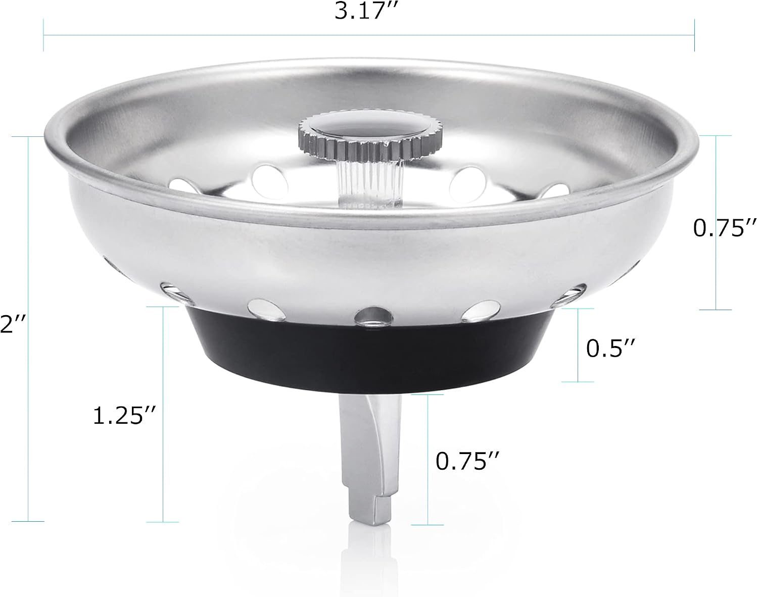 Kuyang 2 Pack Kitchen Sink Strainer, Replacement for Standard Kitchen Sink Drain Strainer (3.25 Inch), Chrome Plated Stainless Steel Basket Body with Rubber Stopper …