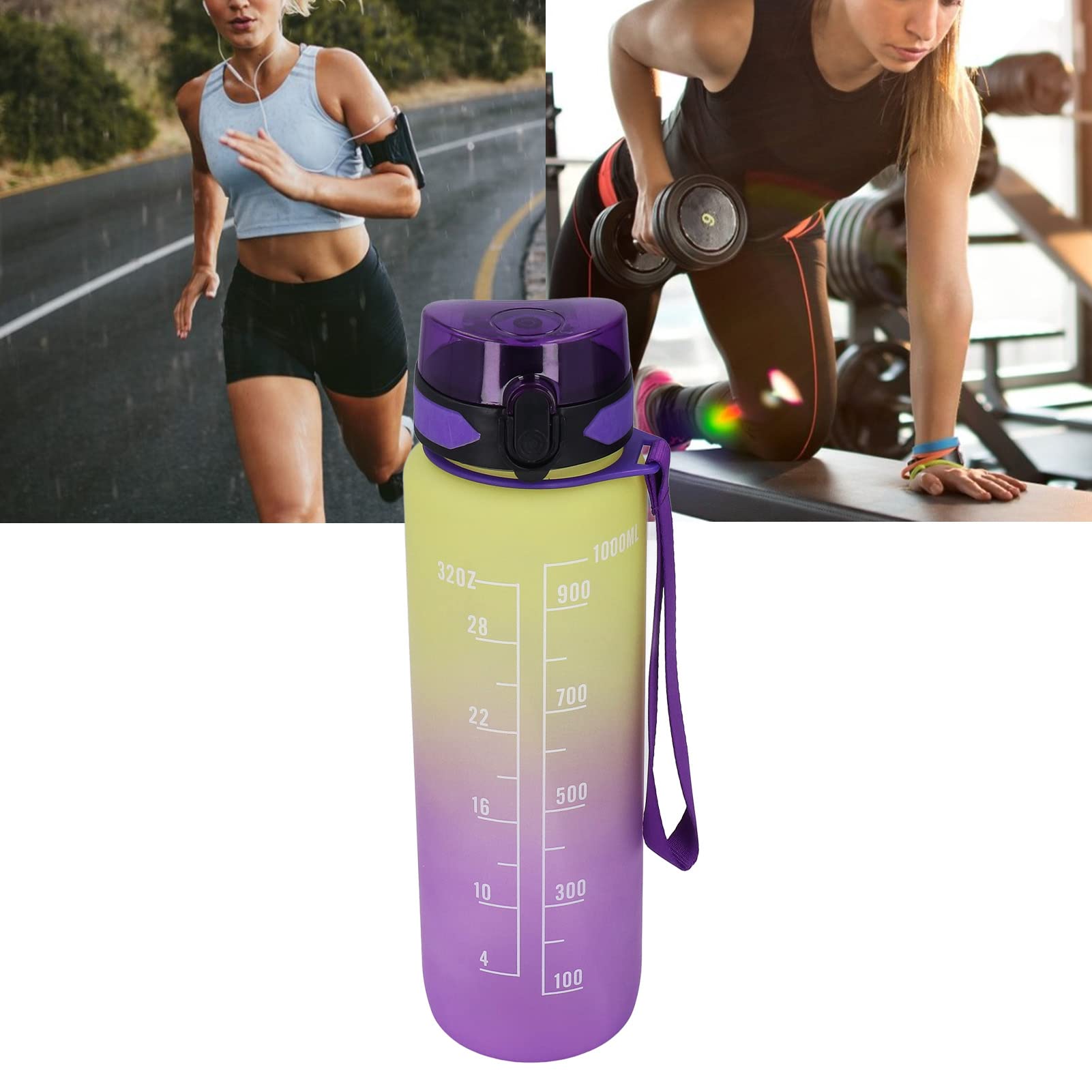 Water Bottle, 1000ML Motivational Fitness Sports Water Bottle with Time Marker - Image 3