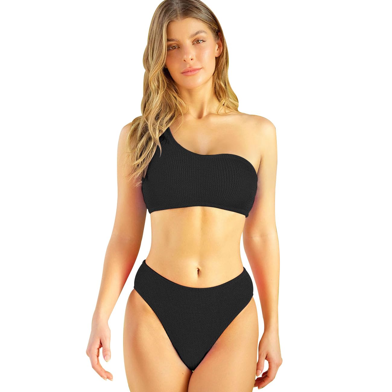 TOEECY Conjuntos de Bikinis para Mujer Push Up Un Hombro Cintura Alta Traje De Baño Acolchados Retro Bañador 2 Piezas Bikinis Viajes Playa La Natacion