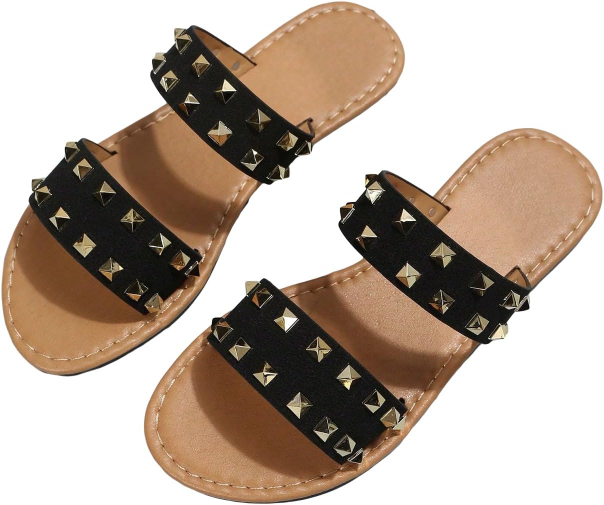 Verdusa Women’s Studded Two Band Flat Sandals Summer Slide Sandals Beach Shoes Verdusa Women’s Studded Two Band Flat Sandals Summer Slide Sandals Beach Shoes