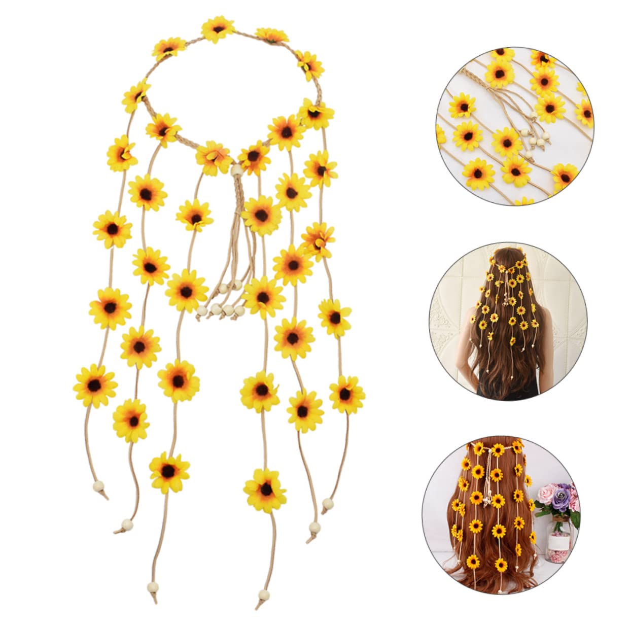 Bandeau Tournesol Fleuri en Tissu Jaune, Serrage-tête Décoratif
