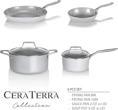 Miniatura 2 de TECHEF - CeraTerra Collection - Juego de utensilios de cocina antiadherentes de cerámica (PTFE y PFOA, exterior e interior de cerámica), fabricado