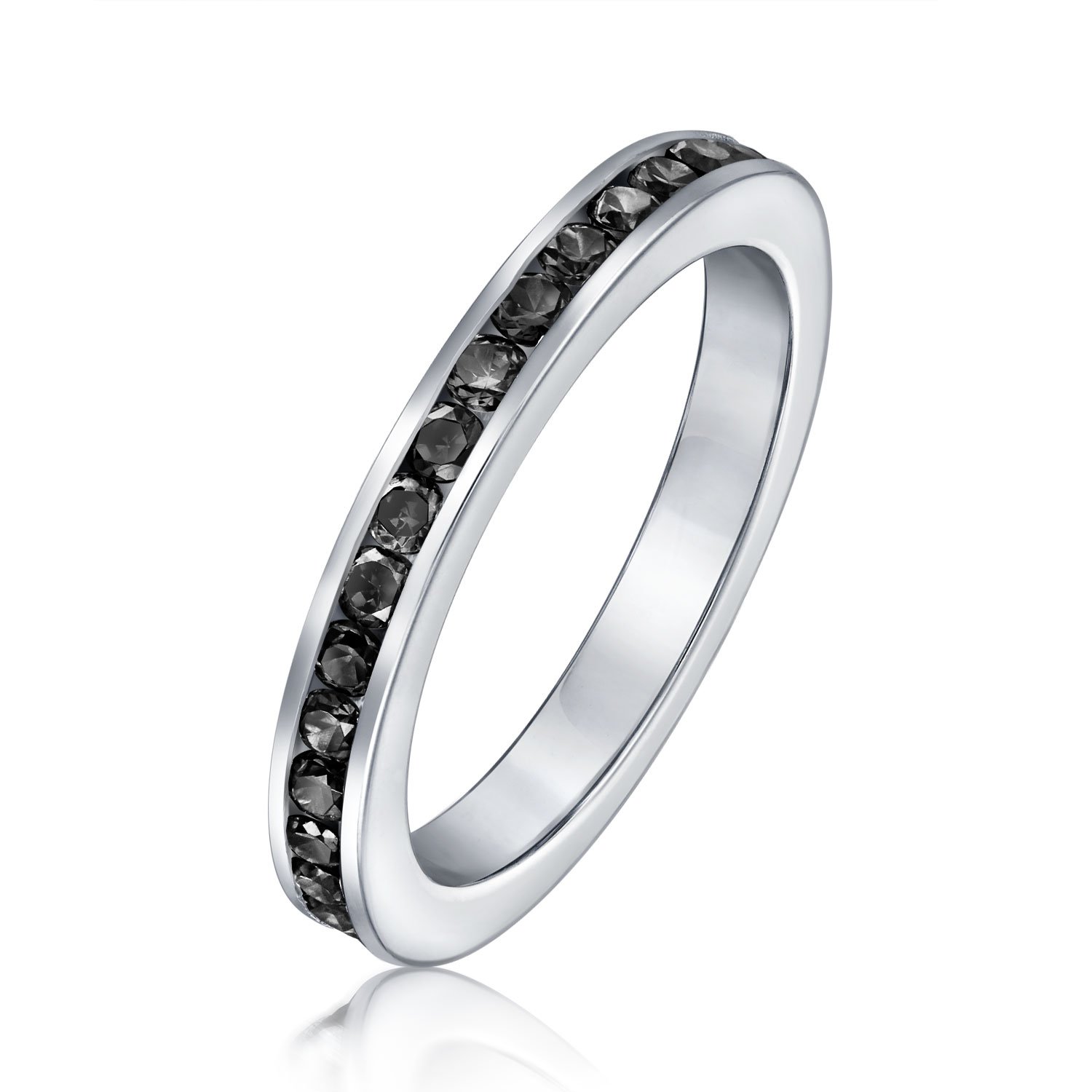 Bling Jewelry Personaliza Anillo de Eternidad Delgado Apilable con Circonita Cúbica en Canal Gema Simulada Plata de Ley .925 12 Colores de Mes de Nacimiento 3MM