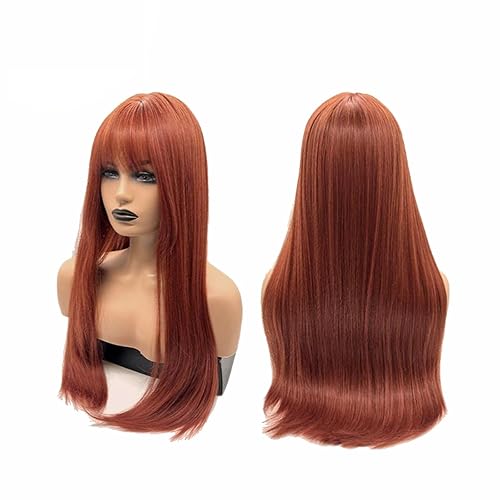 ALISON - Peluca larga y lacia con flequillo completo, color naranja cobrizo, sin pegamento, pelucas de cabello largo para mujeres, pelucas