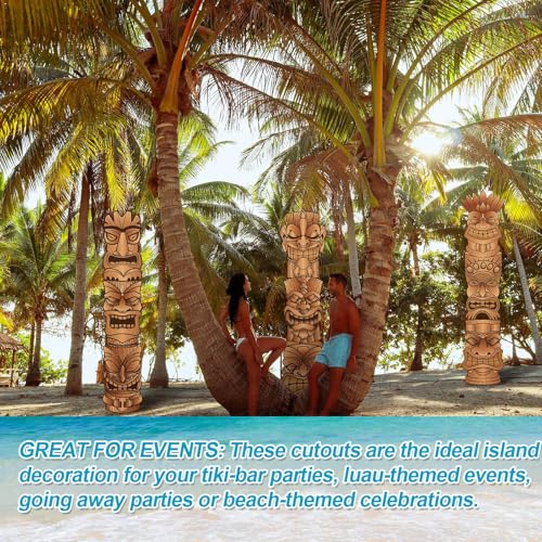 Image of Qilery 9 Piece Jumbo Brown 16.5 inch - 29.5 inch Tiki Mask Cardboard Cutouts Tiki Mask Decorations Survivor Themed Party Decorations for Your Next Luau, Bar and Other Fun and Grand Celebrations