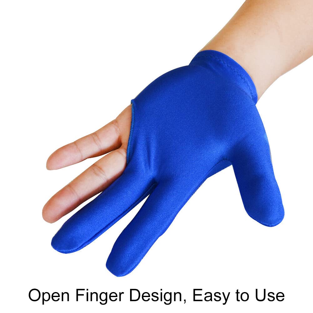Finger Billar Guantes, Snooker Guantes, Negro Guante de Billar, Guante de Spandex de Tres Dedos Abierto, la Izquierda Guante de Billar Cue Guantes de Billar 6 Piezas Azul Tokaneit