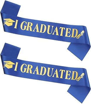 Dzrige 2 Packs Blue Graduation Sash with Gold Glitter Letter for Commencement Ceremony, High School & College Graduation Party Supplies