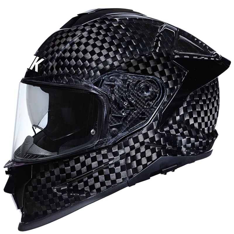 Image of SMK Titan Carbon Fiber Motorcycle Helmet, Full Face Dual Visor, Glossy Black, DOT & ECE 22.06Certified,