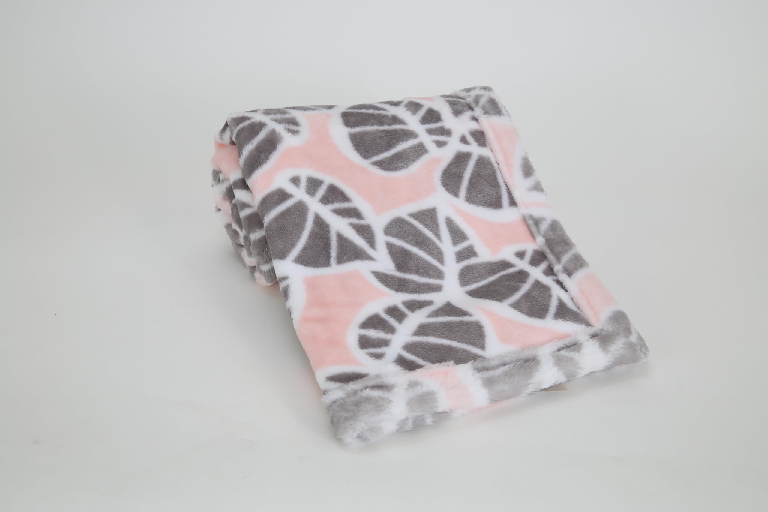 Lambs & Ivy Calypso Pink/Gray Koala Leaf Print Luxury Coral Fleece Baby Blanket