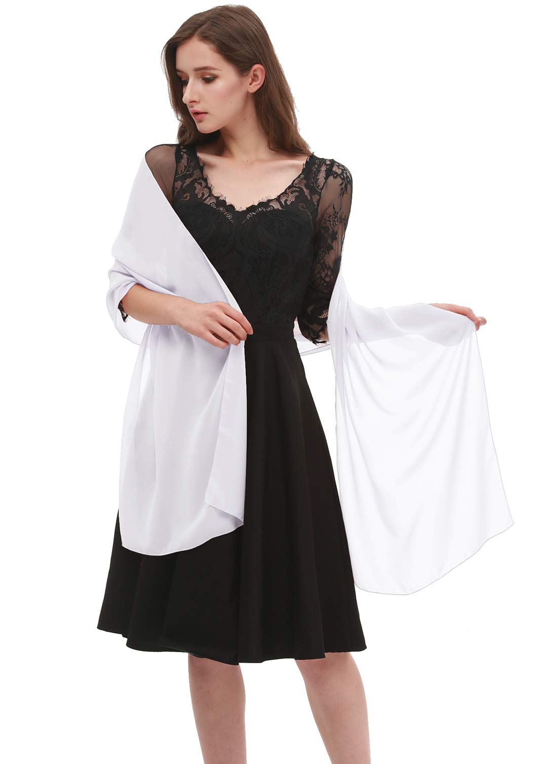 Women's Sheer Chiffon Bridal Wedding Evening Dress Shawls Scarves White L