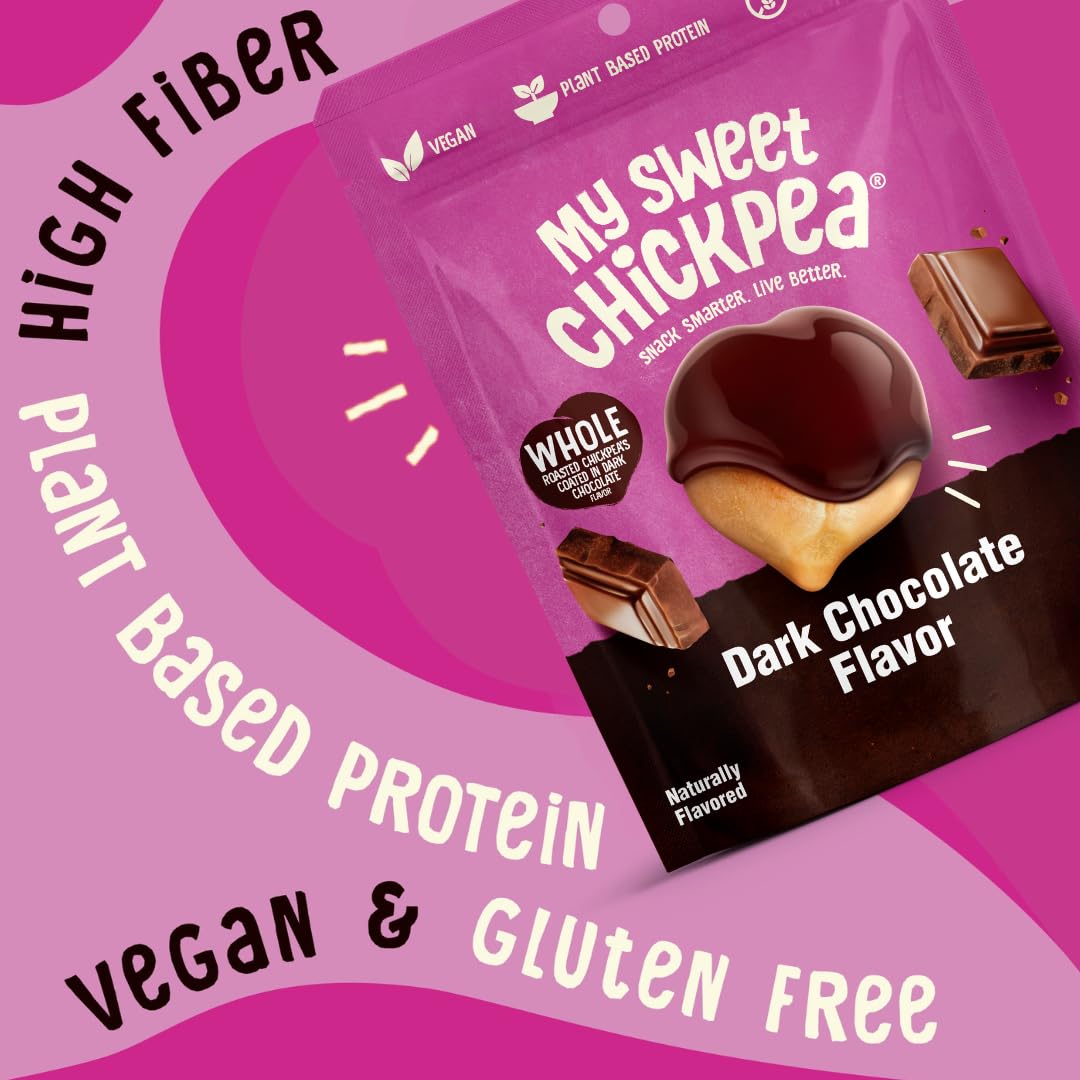 My Sweet Chickpea Dark Chocolate Flavor Covered Chickpeas – Crunchy & Light Sweet Snack, Plant-Based Protein & Fiber, Vegan, Gluten Free, Resealable Bags, Wholesome Chocolate Chickpea Snacks (4x5oz).