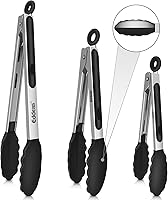 Eddeas Silicone Tipped Kitchen Tongs Set of 3 (7", 9", 12") - 484°F Heat Resistant, Non-Stick Safe, Locking Stainless Steel