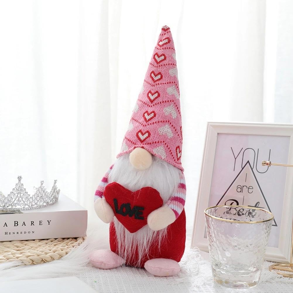 Valentines Day Gnomes Decorations, Valentine Gnome Decor Handmade Swedish Tomte Stuffed Gnomes Plush Doll Ornaments Gift for Girlfriend Wife Women