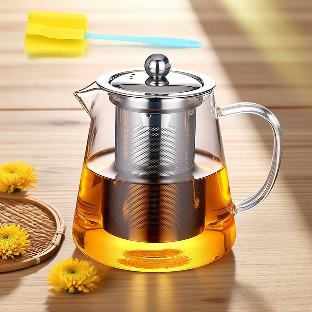 Théière Créative En Verre Borosilicaté 450 Ml Théière Filtre En Acier Inoxydable Amovible Pratique Petites Résistante À La Chaleur Brosse De Nettoyage Design Élégant pour Thé