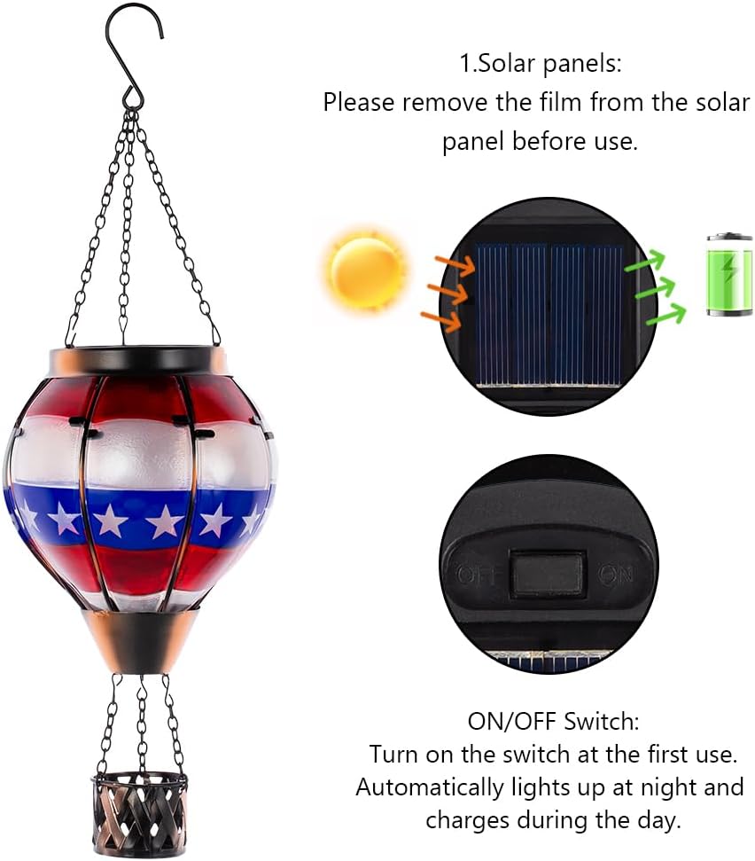 DREAMSOUL Flag Hot Air Balloon Solar Lantern + 2 PCS Flag Solar Hot Air Balloon Lantern with Flame