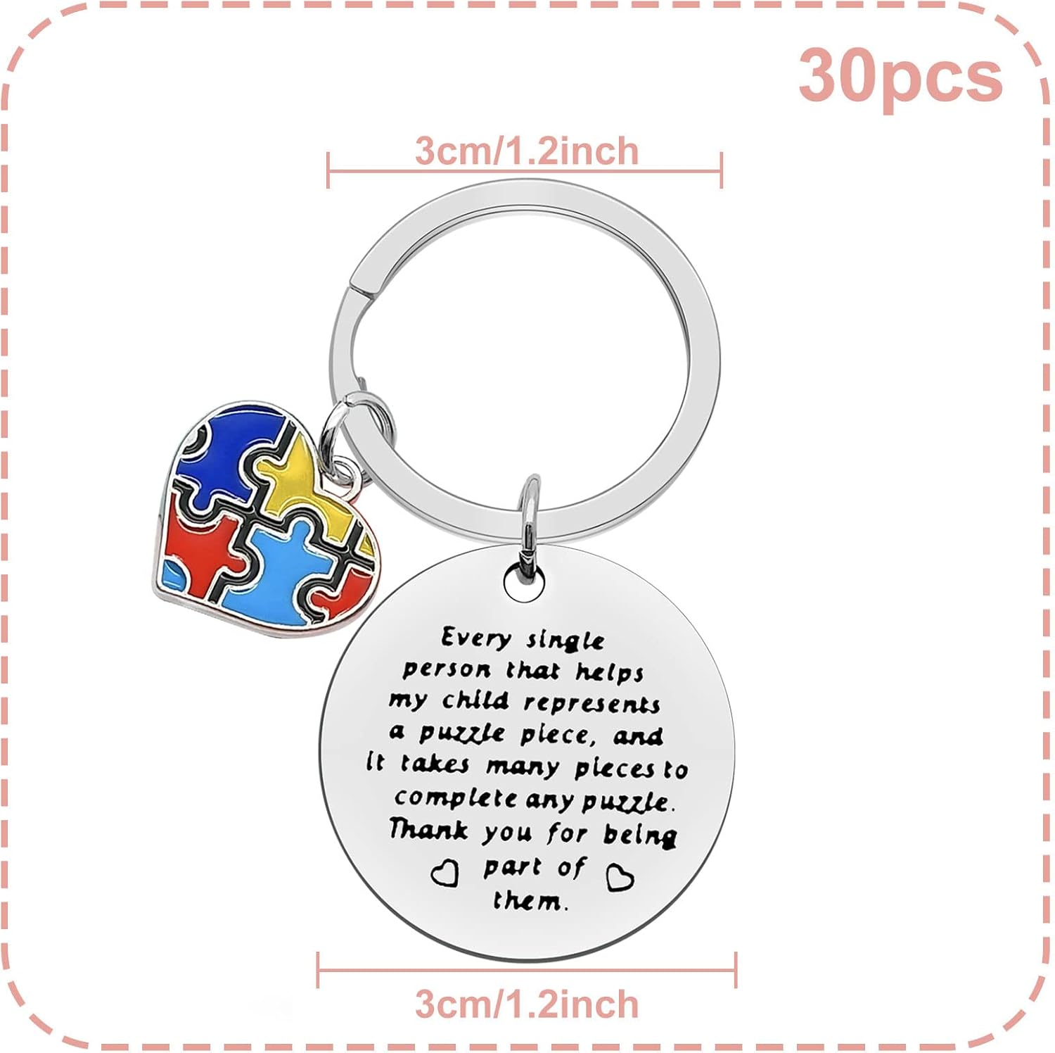 30 PCS Autism Teacher Gifts Autism Awareness Appreciation Gifts Autism Keychain for Women Autism Teacher Speech Therapist Thank You Gift for Special Education Teachers Day for Autism Awareness Month