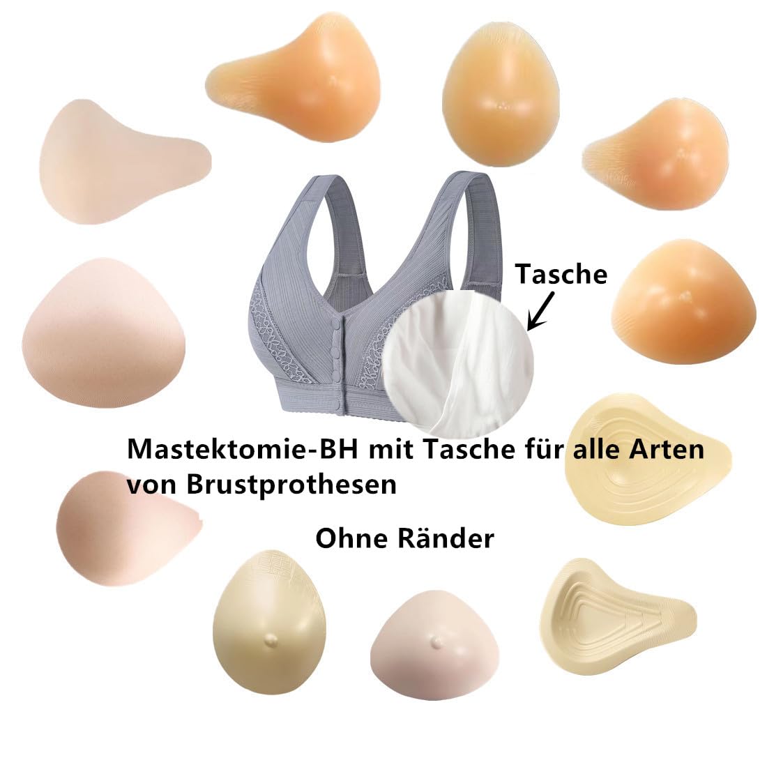 Mastektomie BH nach Operationen mit Tasche für Silikon-Brustform Frontverschluss Baumwolle