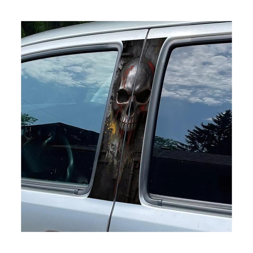 Auto Accessory Metal Skull Glossy Protective Polyethylene Film Car Pillar Decals Waterproof Stickers