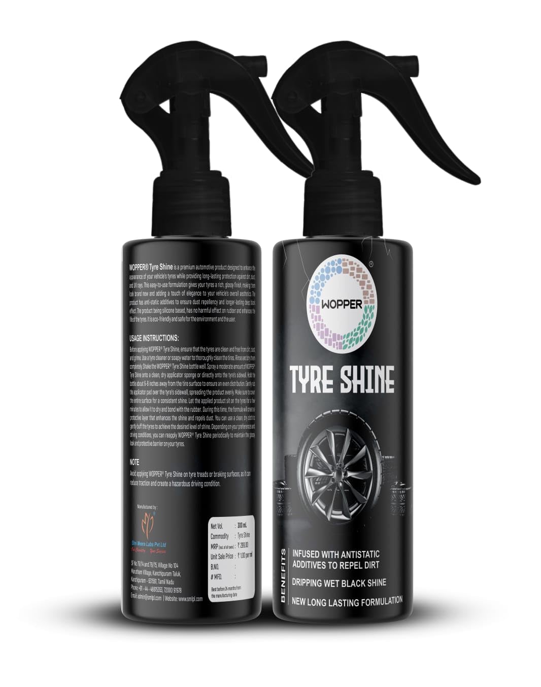 Wopper Car and Bike Tyre Shining Polish | Long Lasting Shine Vehicle Polish - 320 ML (Black)