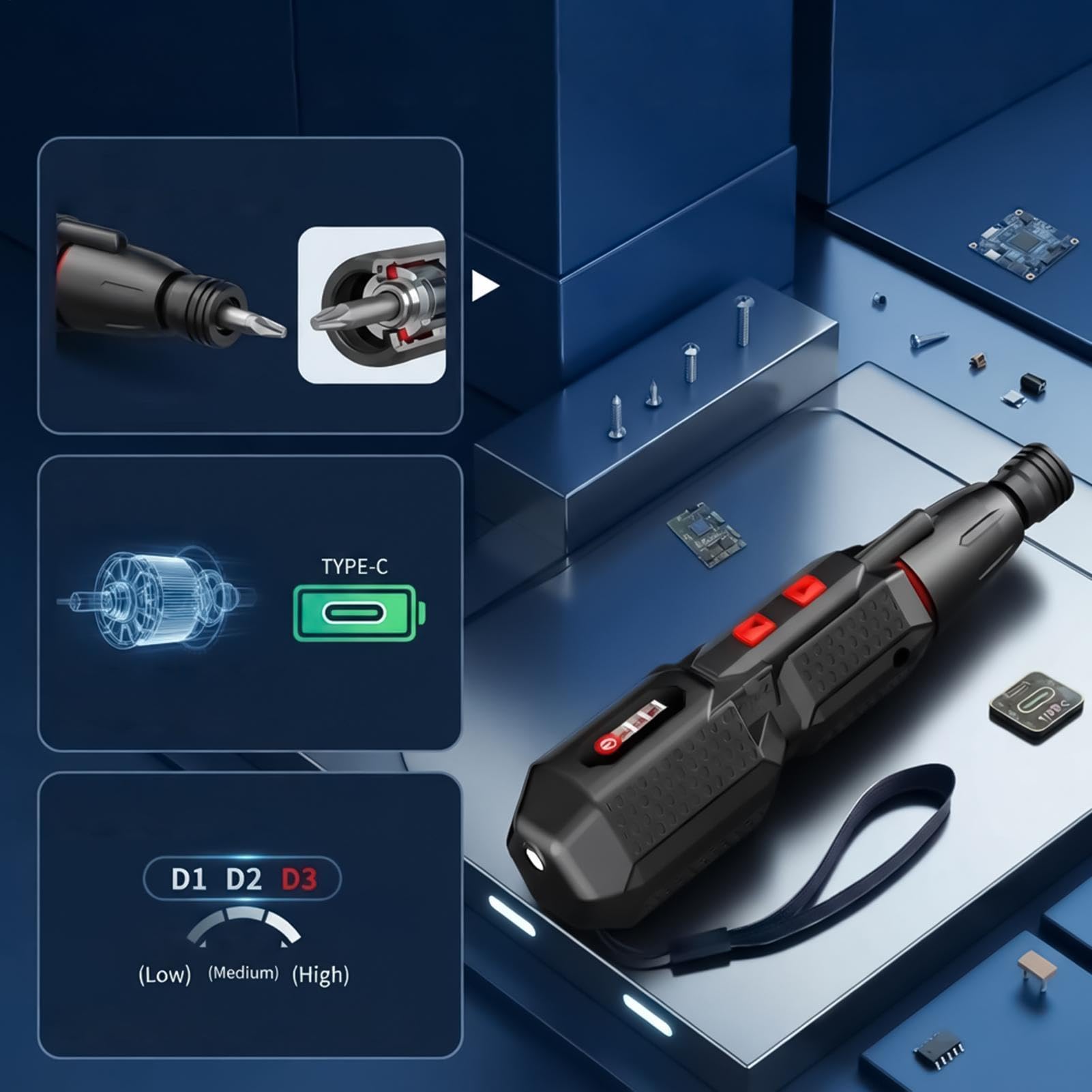 Set di cacciaviti elettrici Avvitatore Ricaricabile a 3 Velocità con Luce