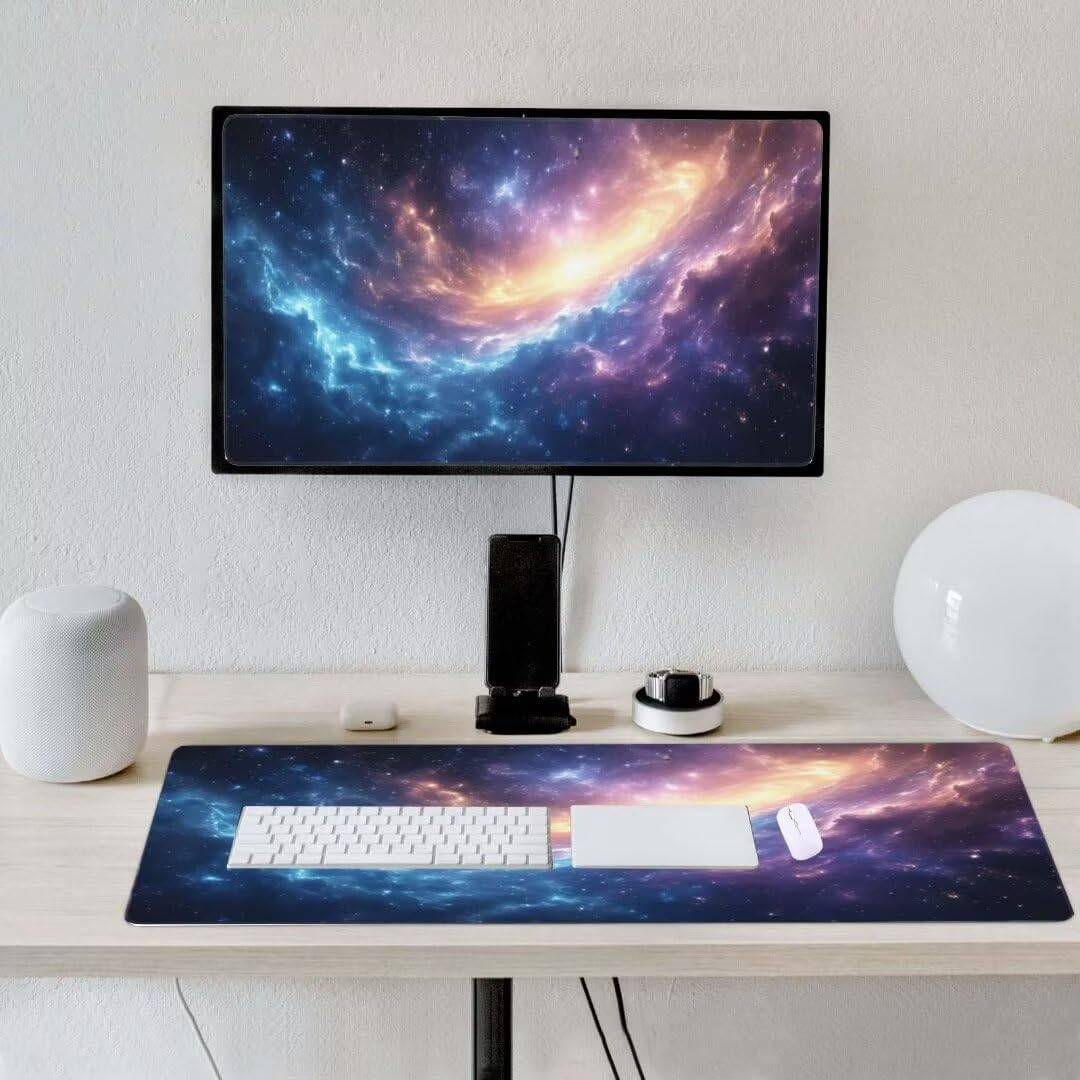 Alfombrilla de ratón 1400x600x3 MM, Alfombrilla Ratón XXL Extendida de Gran Tamaño con Bordes Cosidos, Base de Goma Antideslizante Almohadilla para Teclado, El cielo estrellado de ensueño S-9815