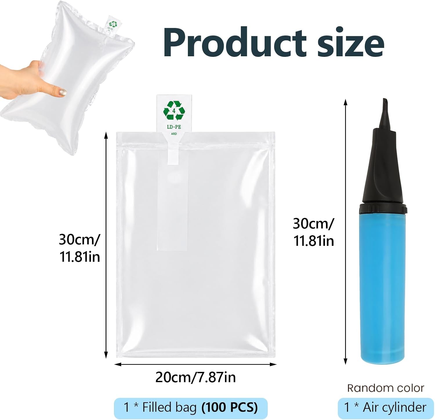 100 Pack Purse Fillers with Air Pump, Inflatable Packing Air Pillows to Keep Shape and Prevent Creases for Shipping, Purse Stuffing Packing Filler, Shoes Protection (8x12 In)