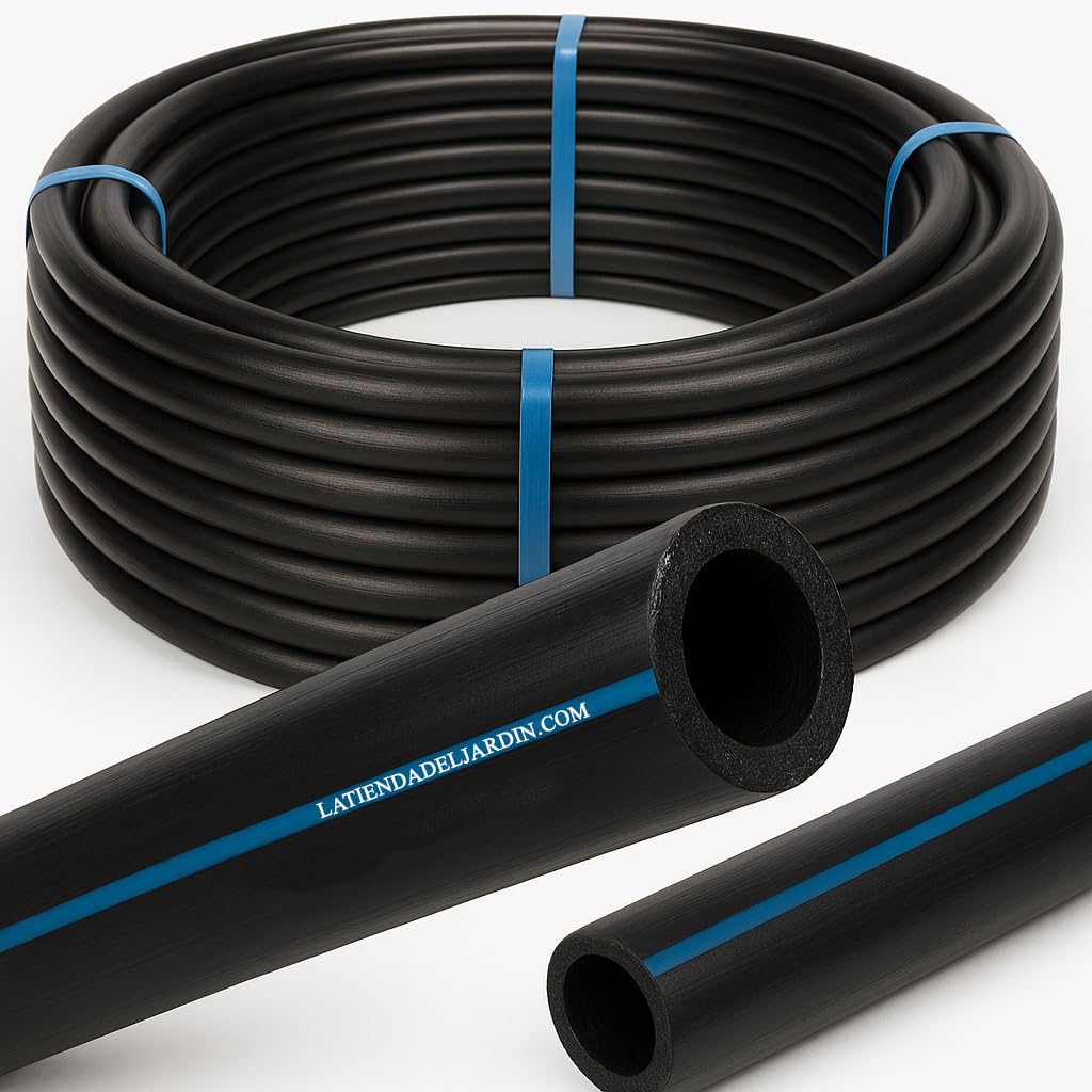 Suinga Tubería de Polietileno Alimentaria 25 mm, Bobina de 100 metros, Baja Densidad, Presión Máxima 10 bar, para Agua Potable, negro