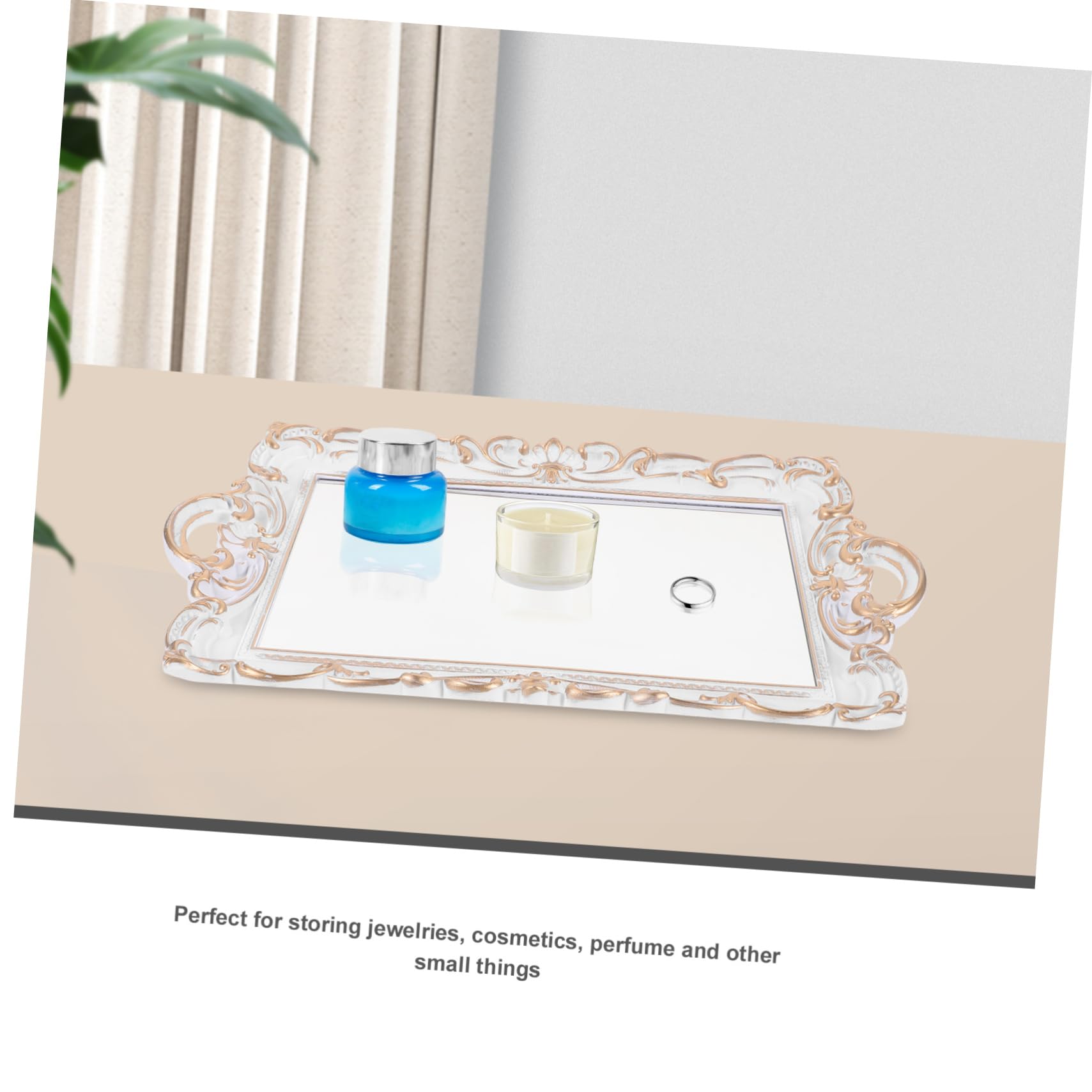 Decorativo Vassoio Bianco in Plastico e Vetro Specchio per Bijoux