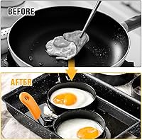 Vista 3 de Anillos de huevo de acero inoxidable para freír, anillos redondos para cocinar, moldeadores de panqueques con mango de silicona naranja, moldes