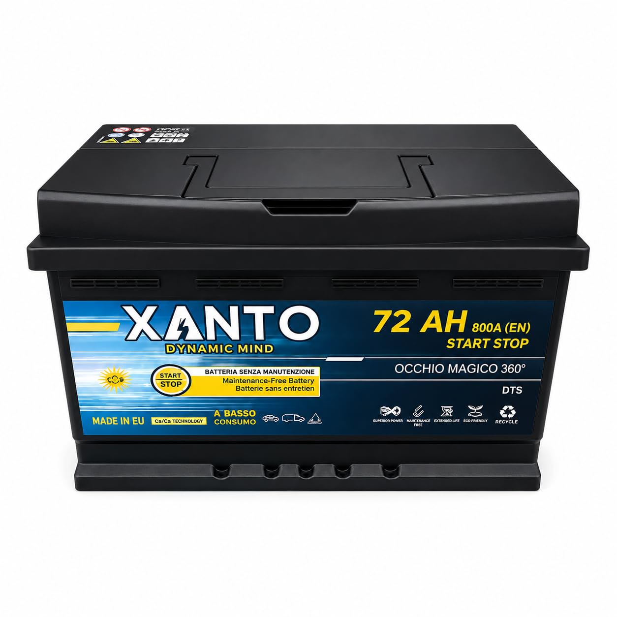 Batteria Auto EFB Start & Stop 72Ah 800A 12V, Occhio Magico, Formato L3, Dimensioni 276 x 175 x 190 mm, Avviamento Affidabile per Veicoli con Sistema Start Stop
